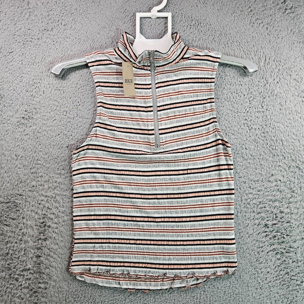 NWT‎ - BKE Sleeveless Top Women Medium 1/4 Zip Multi Color Striped - M